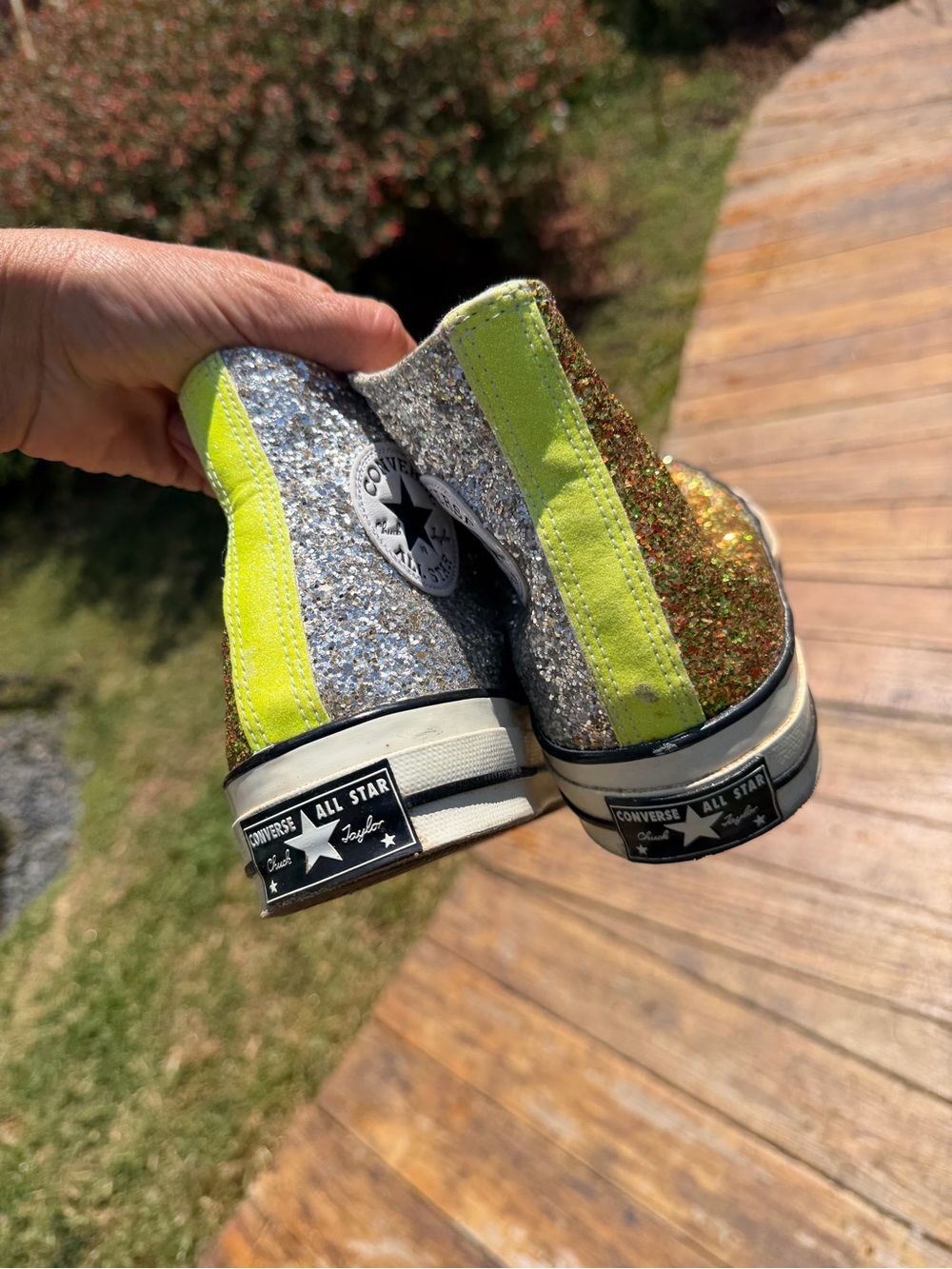 Converse Chuck Taylor All Star High Top Glitter Sneakers - Silver & Gold women’s - Picture 2 of 5